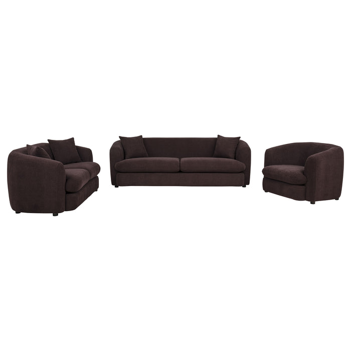Delroy 3-Piece Stationary Sofa Set Aubergine Polyester Upholstery