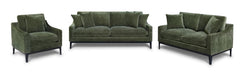 CoasterEveryday Duarte 3-piece sofa, loveseat, and chair set in dark moss with reversible cushions