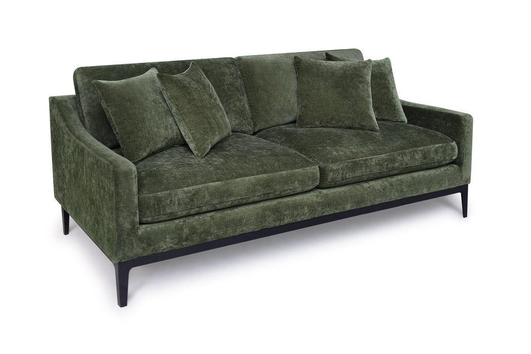 Duarte transitional upholstered sofa in dark moss with reversible cushions by CoasterEveryday