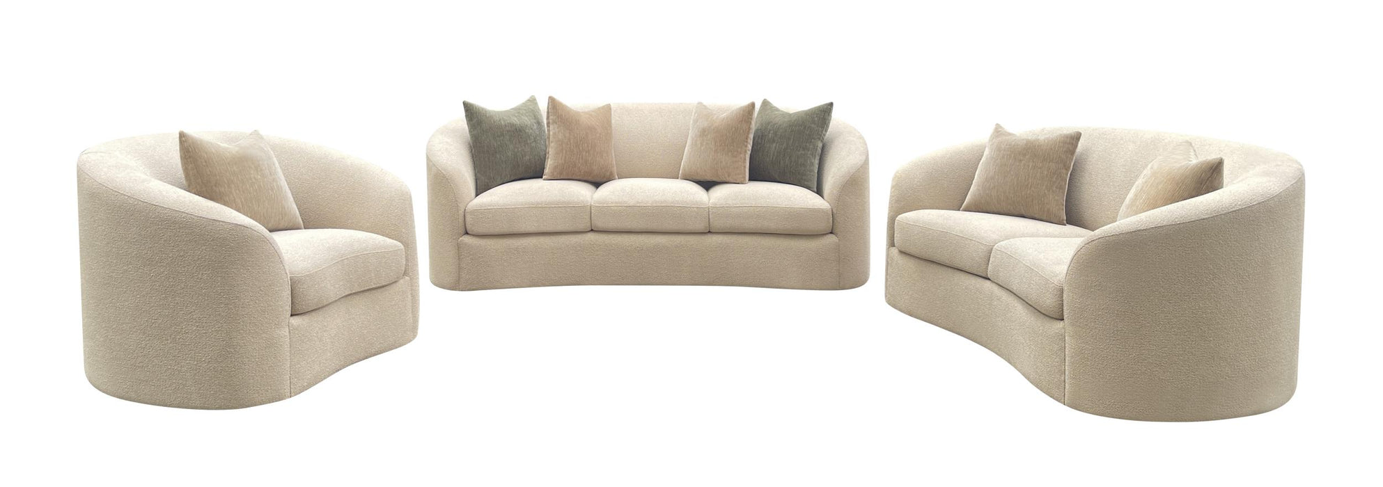 Rainn 3-piece transitional boucle sofa, loveseat and chair set in camel by CoasterEveryday