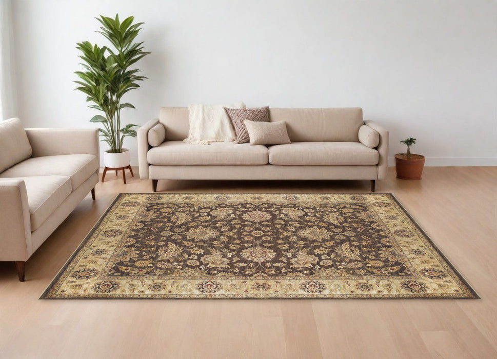6' x 9' Wool Oriental Hand Knotted Area Rug - Gold Brown And Tan