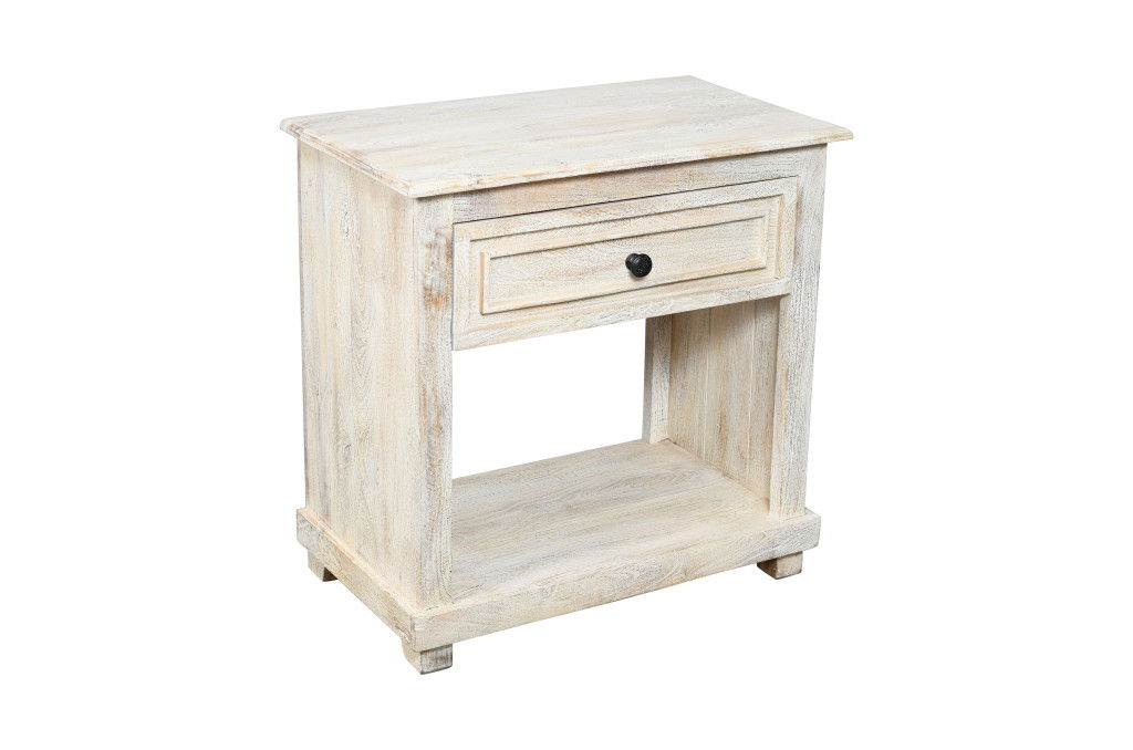 28" Solid Wood Distressed One Drawer Nightstand - White