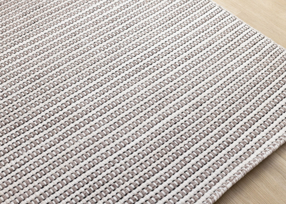 8' X 11' Striped Hand Woven Area Rug (660120) - White / Taupe