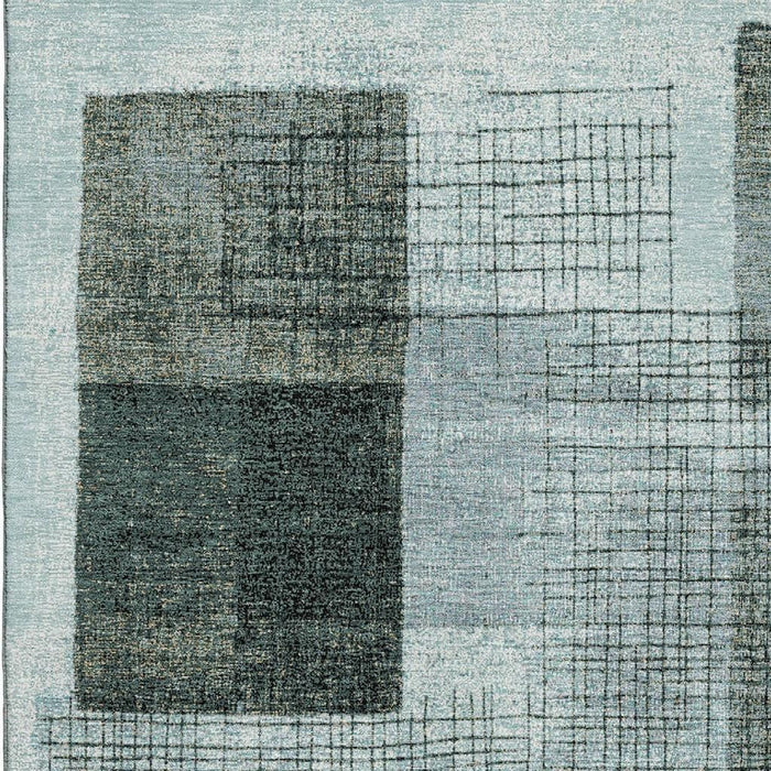10' X 14' Geometric Washable Area Rug With UV Protection (718328) - Teal / Gray