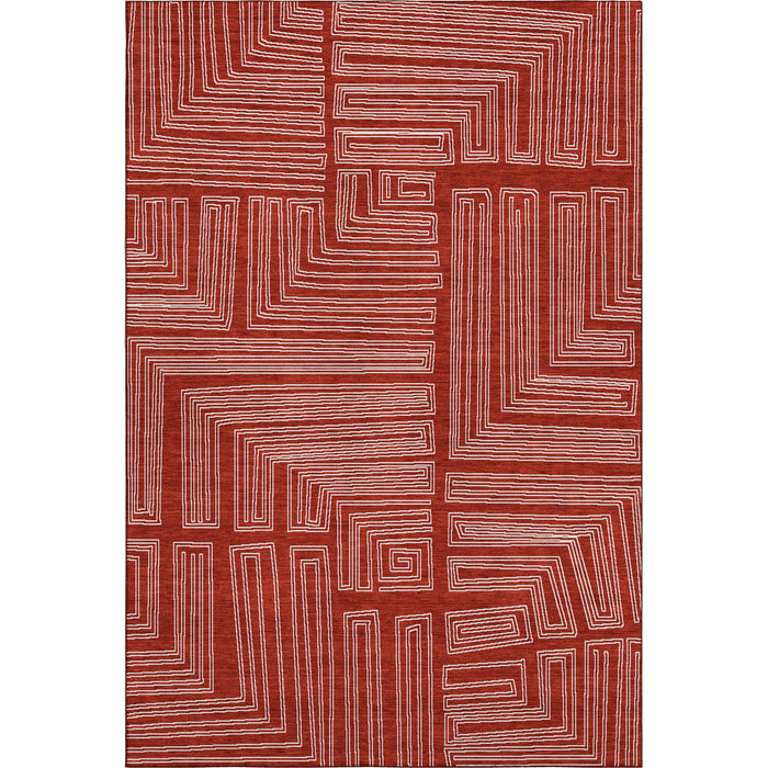 10' X 14' Geometric Washable Area Rug With UV Protection (682013) - Red / Ivory