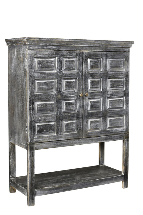 Solid Wood Two Door Accent Cabinet - Distressed Wash Dark Gray