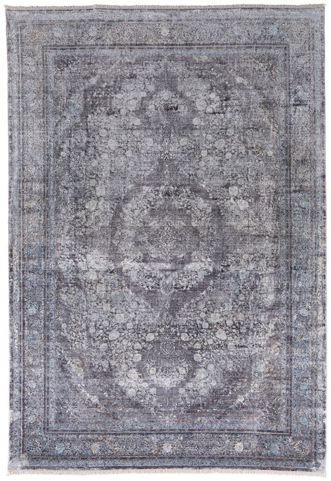 5' x 7' Oriental Power Loom Worn Faded Area Rug - Gray And Silver