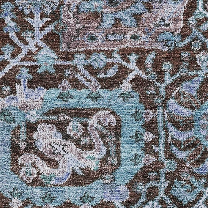 10' X 14' Damask Washable Area Rug With UV Protection (684292) - Chocolate / Teal