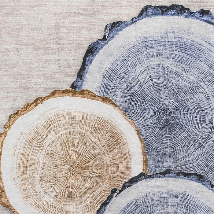 10' X 14' Faux Bois Washable Area Rug With UV Protection (649918) - Beige / Blue / Ivory