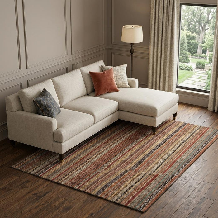 10' X 14' Striped Washable Area Rug With UV Protection (696224) - Rust / Taupe / Gray