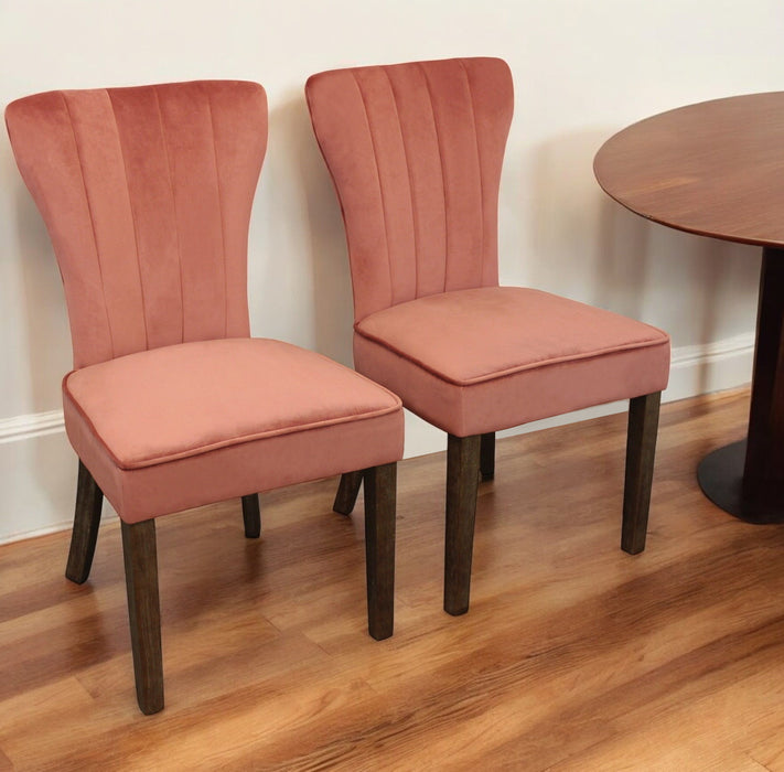 Upholstered Velvet Dining Parsons Chairs (Set of 2) - Blush / Brown