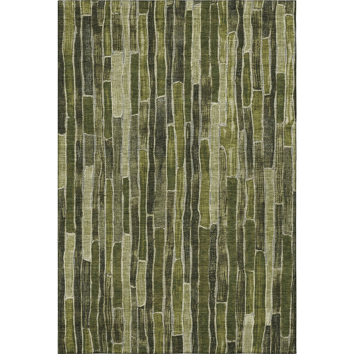 10' X 14' Striped Washable Area Rug With UV Protection (692874) - Olive Green / Beige