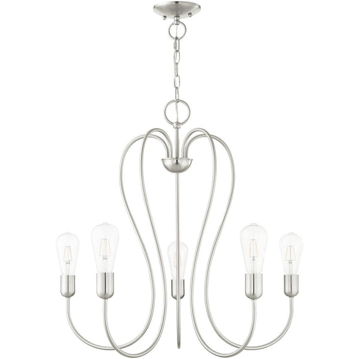 25" Five Light Dimmable Chandelier With Shades - Nickel