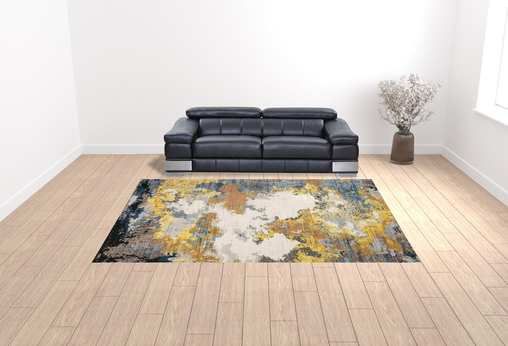 10' x 13' Abstract Power Loom Stain Resistant Area Rug - Yellow Gold Blue Gray Brown And Beige