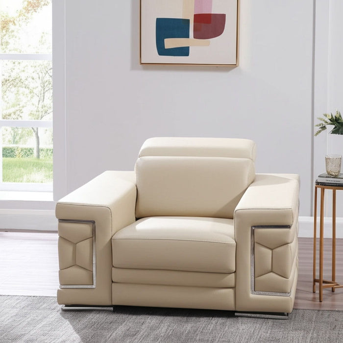 47" Genuine Leather Club Chair - Beige / Silver