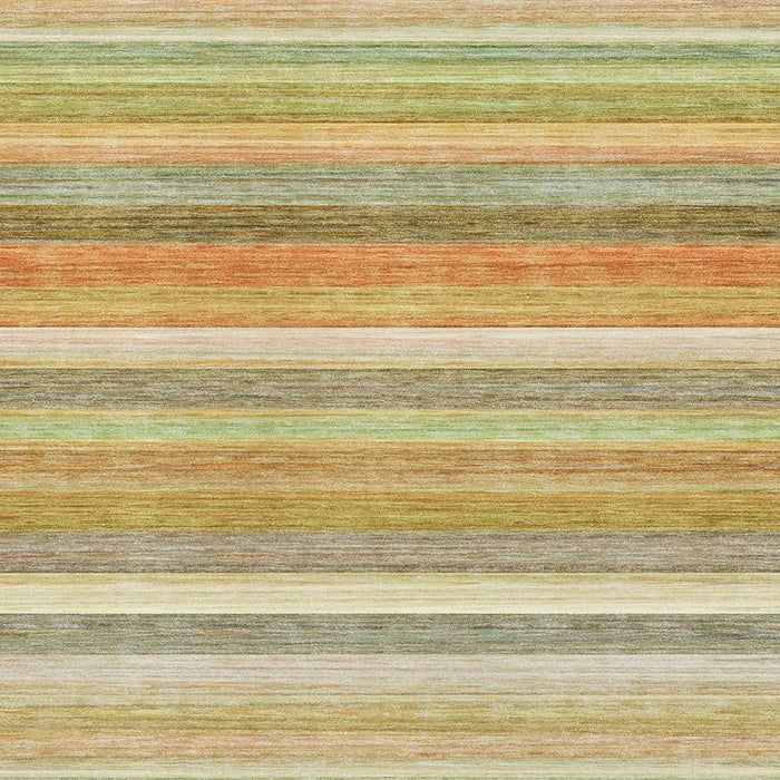 5' X 8' Striped Washable Area Rug With UV Protection (648036) - Fern Green / Orange / Beige