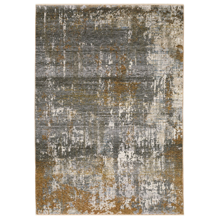 10' X 13' Abstract Area Rug With Fringe - Gray And Gold