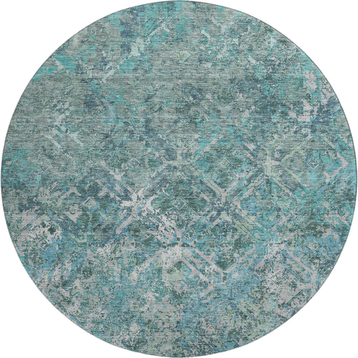 8' Diamond Washable Round Rug With UV Protection - Sage