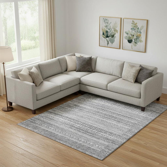 10' X 14' Striped Washable Area Rug With UV Protection (717839) - Gray / Silver