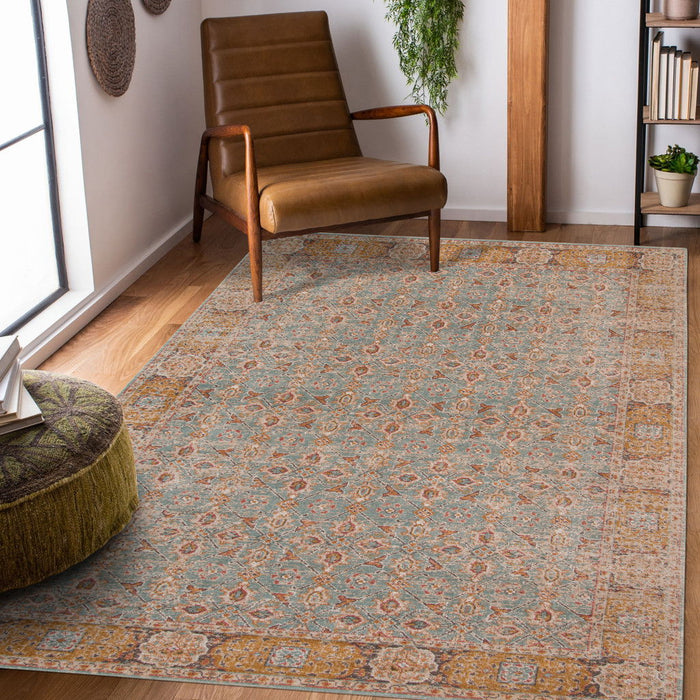 9' x 12' Floral Power Loom Area Rug - Teal Red And Orange