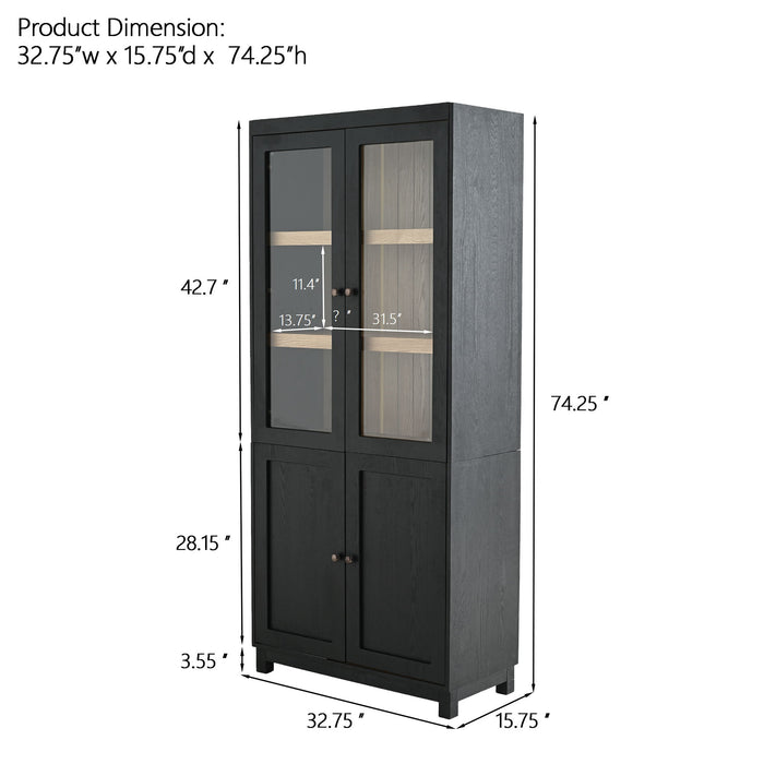 Giga black mid-century modern tall display cabinet with glass doors for collectibles, featuring sleek accent cabinet design.