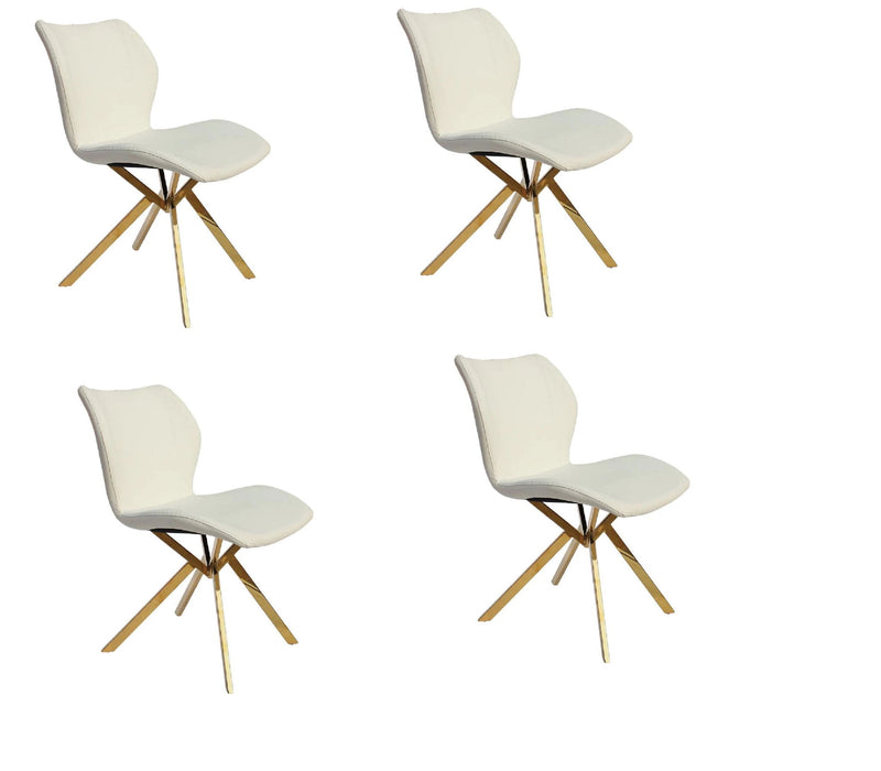 Upholstered Faux Leather Dining Side Chairs (Set of 4) - White / Gold