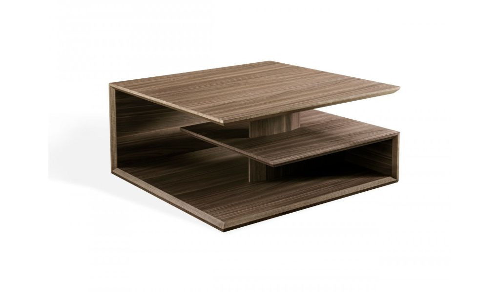 Solid Manufactured Wood Square Coffee Table With Two Shelves - Walnut