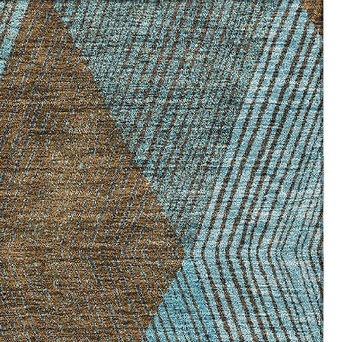 10' X 14' Geometric Washable Area Rug With UV Protection (676230) - Teal / Brown