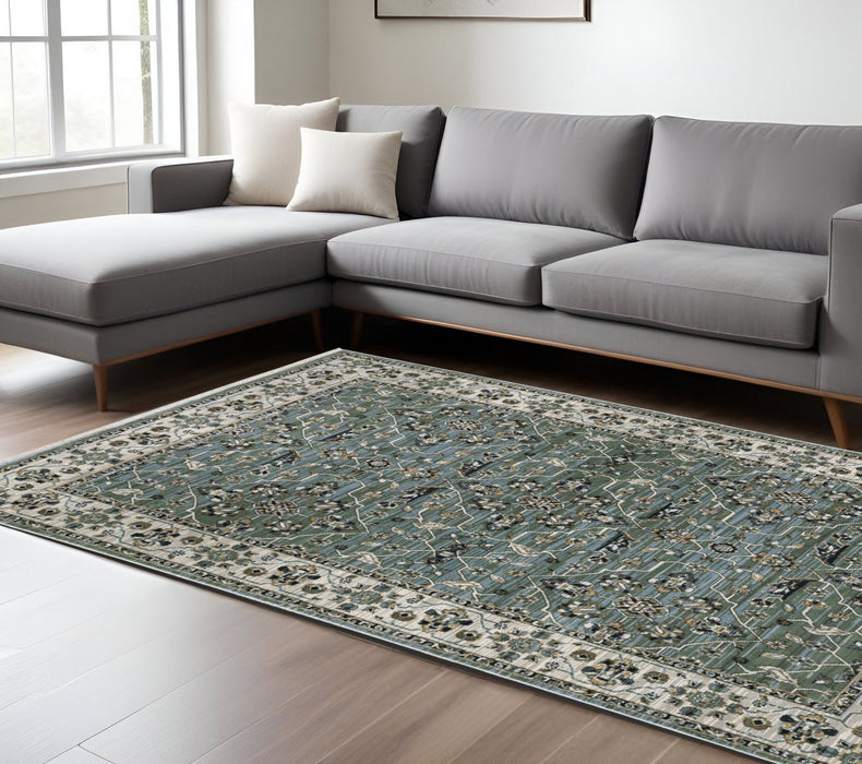10' X 13' Floral Area Rug With Fringe - Blue And Green