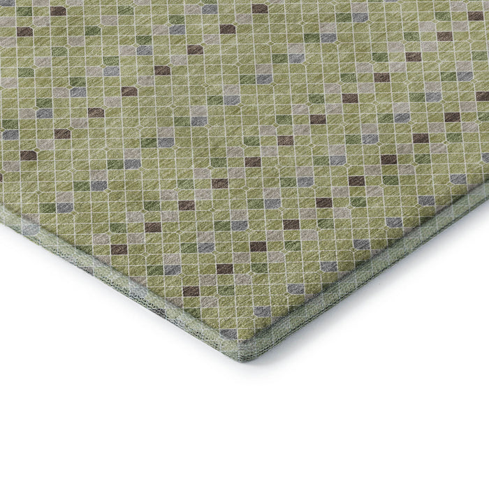 10' X 14' Striped Washable Area Rug With UV Protection (693510) - Artichoke Green / Gray / Silver