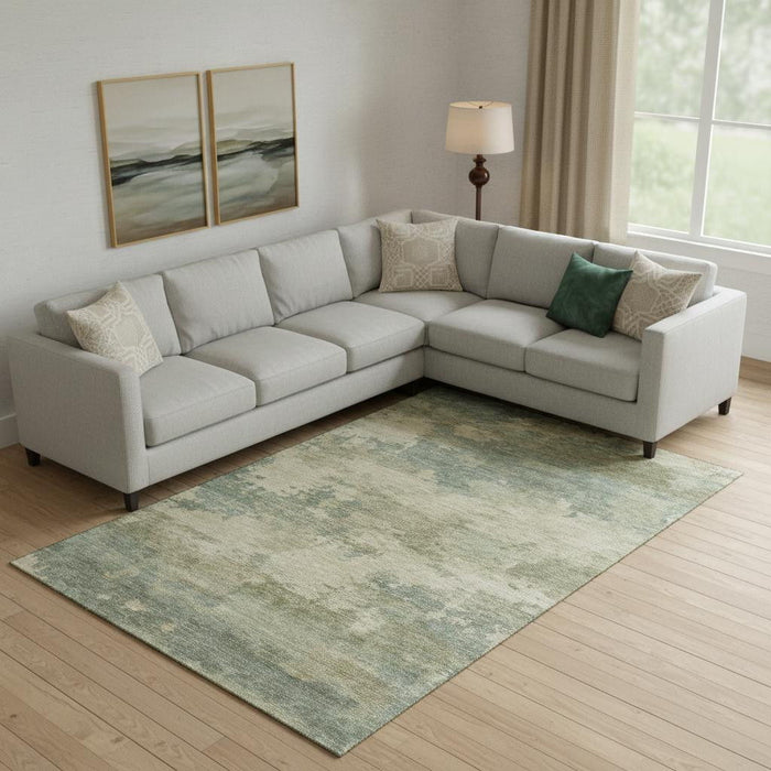 10' X 14' Abstract Washable Area Rug With UV Protection (717200) - Pale Aqua / Beige