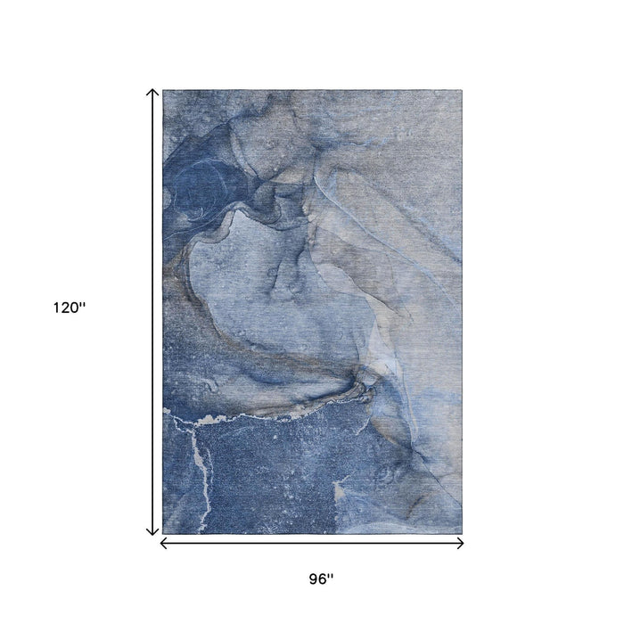 8' X 10' Abstract Washable Area Rug With UV Protection (647414) - Navy Blue / Ivory