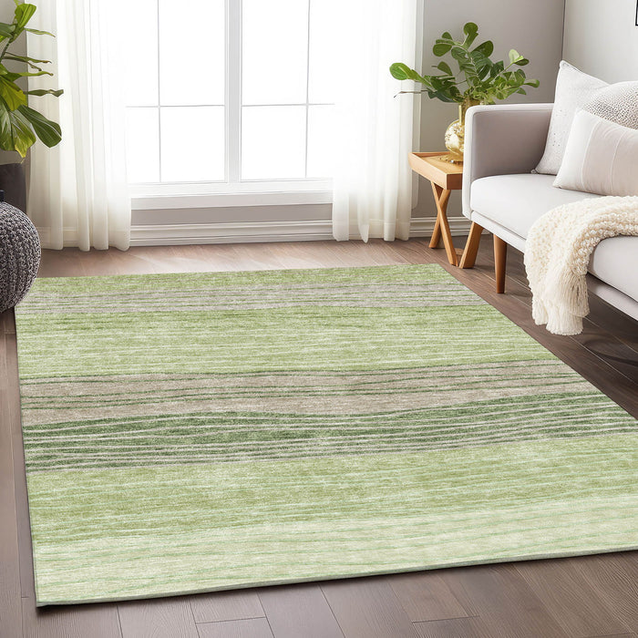 10' X 14' Striped Washable Area Rug With UV Protection - Artichoke Green And Taupe