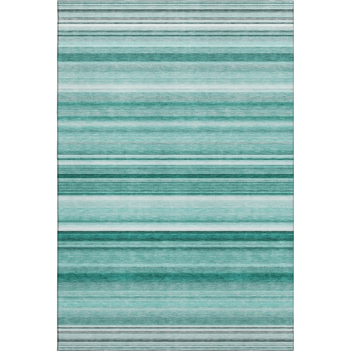 10' X 14' Striped Washable Area Rug With UV Protection (647692) - Aqua / Ivory
