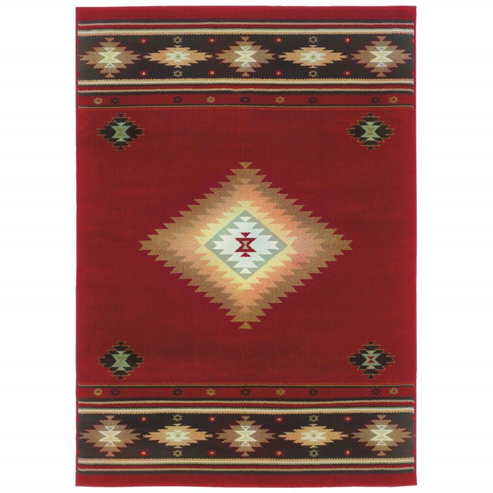 10' x 13' Ikat Pattern Area Rug - Red And Beige