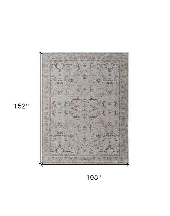 9' x 13' Ikat Power Loom Worn Faded Area Rug With Fringe - Gray Blue And Red
