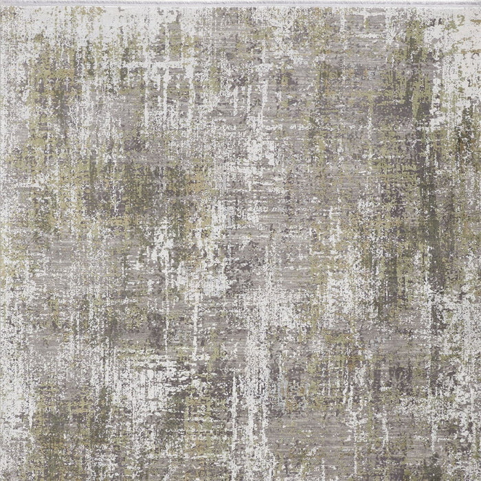 10' x 13' Abstract Area Rug With Fringe - Green Gray And Ivory