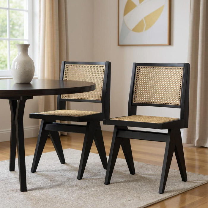Solid Wood Dining Parsons Chairs (Set of 2) - Black