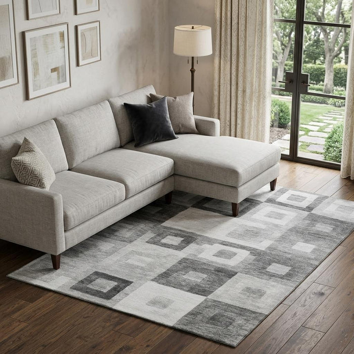 10' X 14' Geometric Washable Area Rug With UV Protection (686687) - Gray / Silver