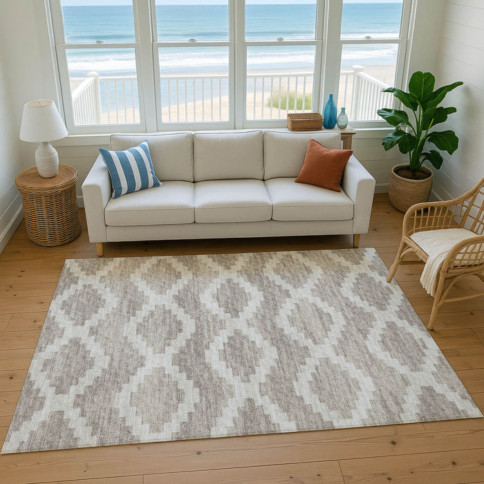 10' X 14' Tribal Washable Area Rug With UV Protection - Tan