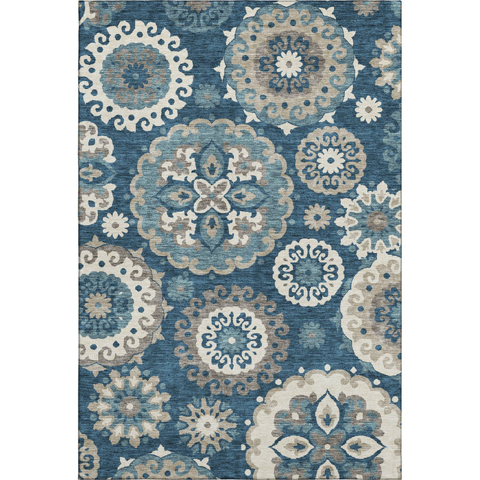 10' X 14' Medallion Washable Area Rug With UV Protection - Blue And Beige