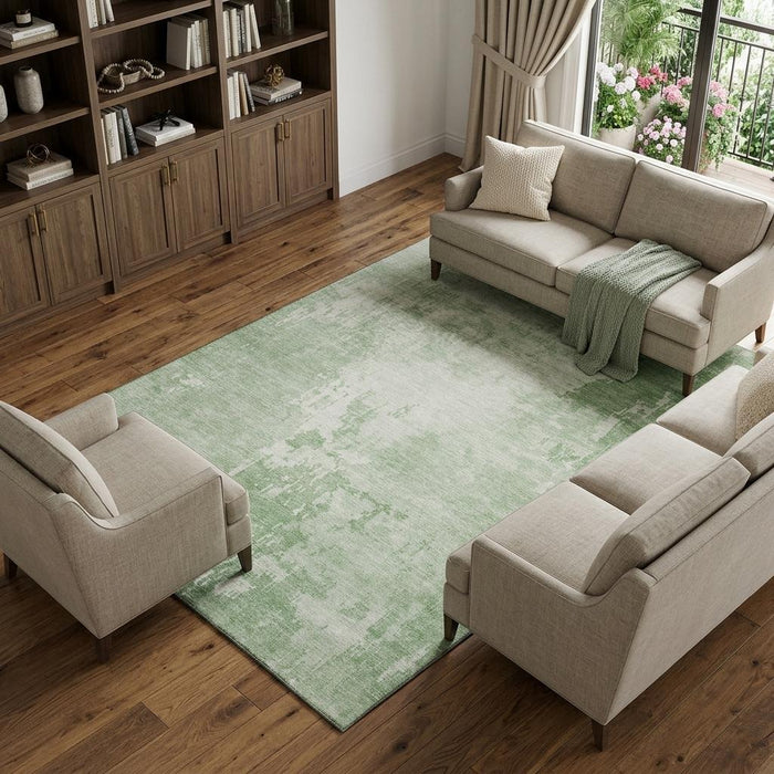 10' X 14' Abstract Washable Area Rug With UV Protection (692577) - Mint Green / Beige