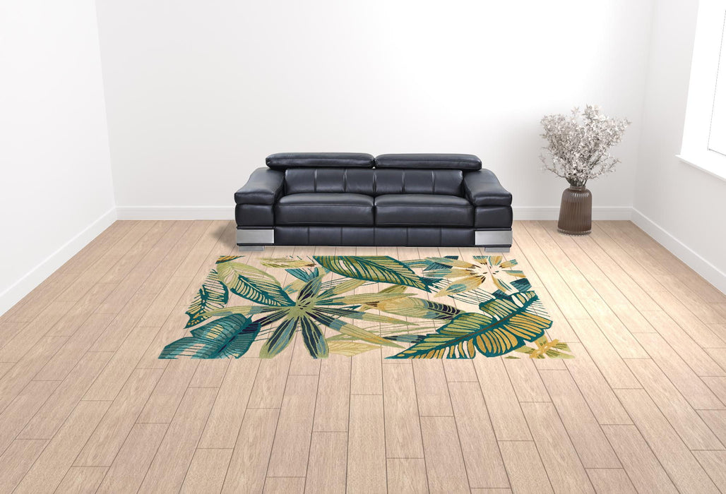 9' x 12' Wool Tropical Botanical Handmade Area Rug - Ivory And Blue