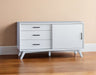 HomeRoots mahogany solids and okoume veneer TV stand with enclosed storage, white finish, modern design for living room.