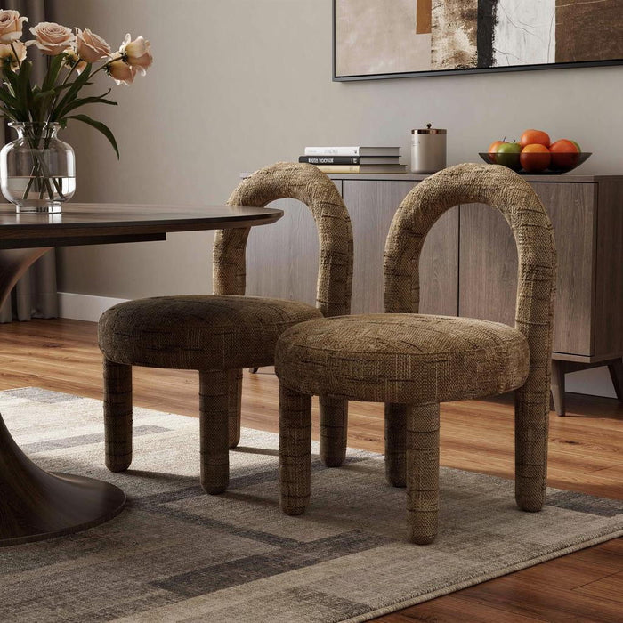 Fabric Solid Wood Open Back Dining Side Chairs (Set of 2) - Brown