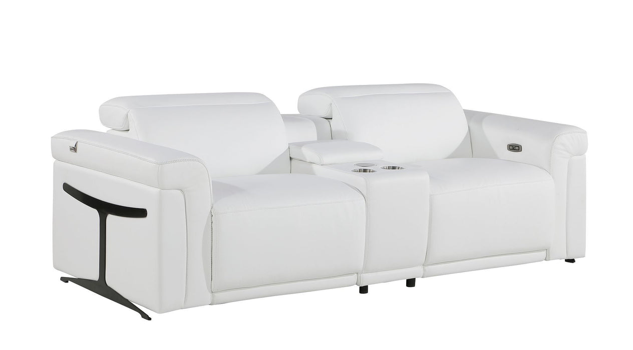 Italian Leather Power Reclining Loveseat With Storage (720531) - White / Black