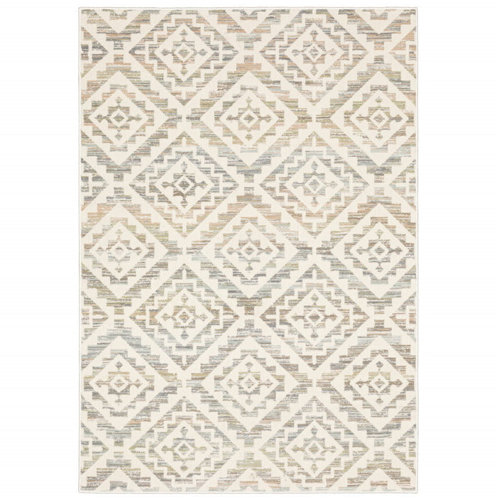 10' x 13' Geometric Power Loom Stain Resistant Area Rug - Gray Pink And Sage