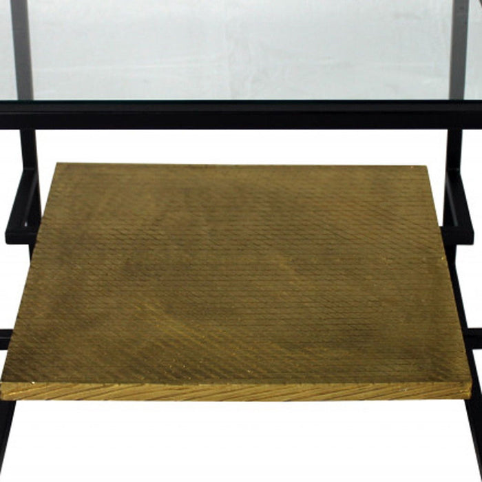 Glass Square End Table With Shelf - Bronze And Clear