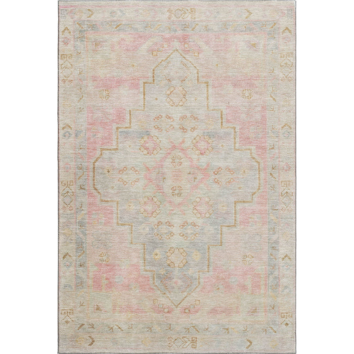 10' X 14' Medallion Washable Area Rug With UV Protection (708073) - Pink / Gray