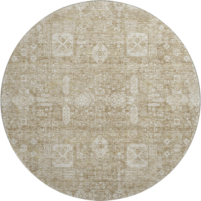 8' Floral Washable Round Rug With UV Protection (653353) - Beige / Ivory
